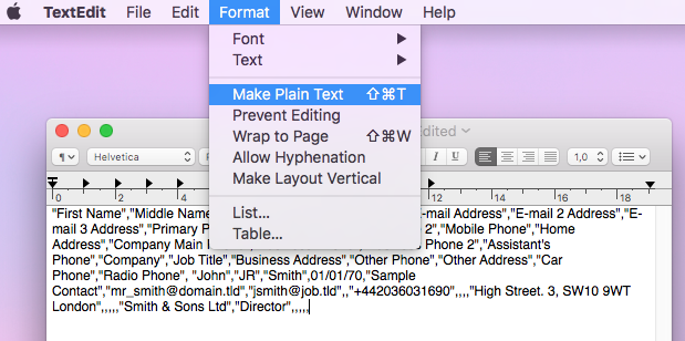 make plain text in text editor mac